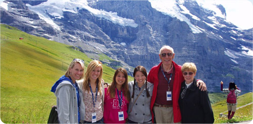 Alumnus with his family in Switzerland on <a href="http://www.uiaa.org/explorers/" target="_blank">EXPLORERS</a> Tour