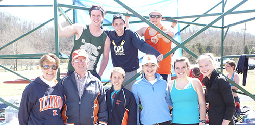 Norm ('66 ENG) and Lee Ann Dobbs of Oak Ridge, TN, with the UI Rowing Team who were preparing for the John Hunter Regatta in Atlanta.